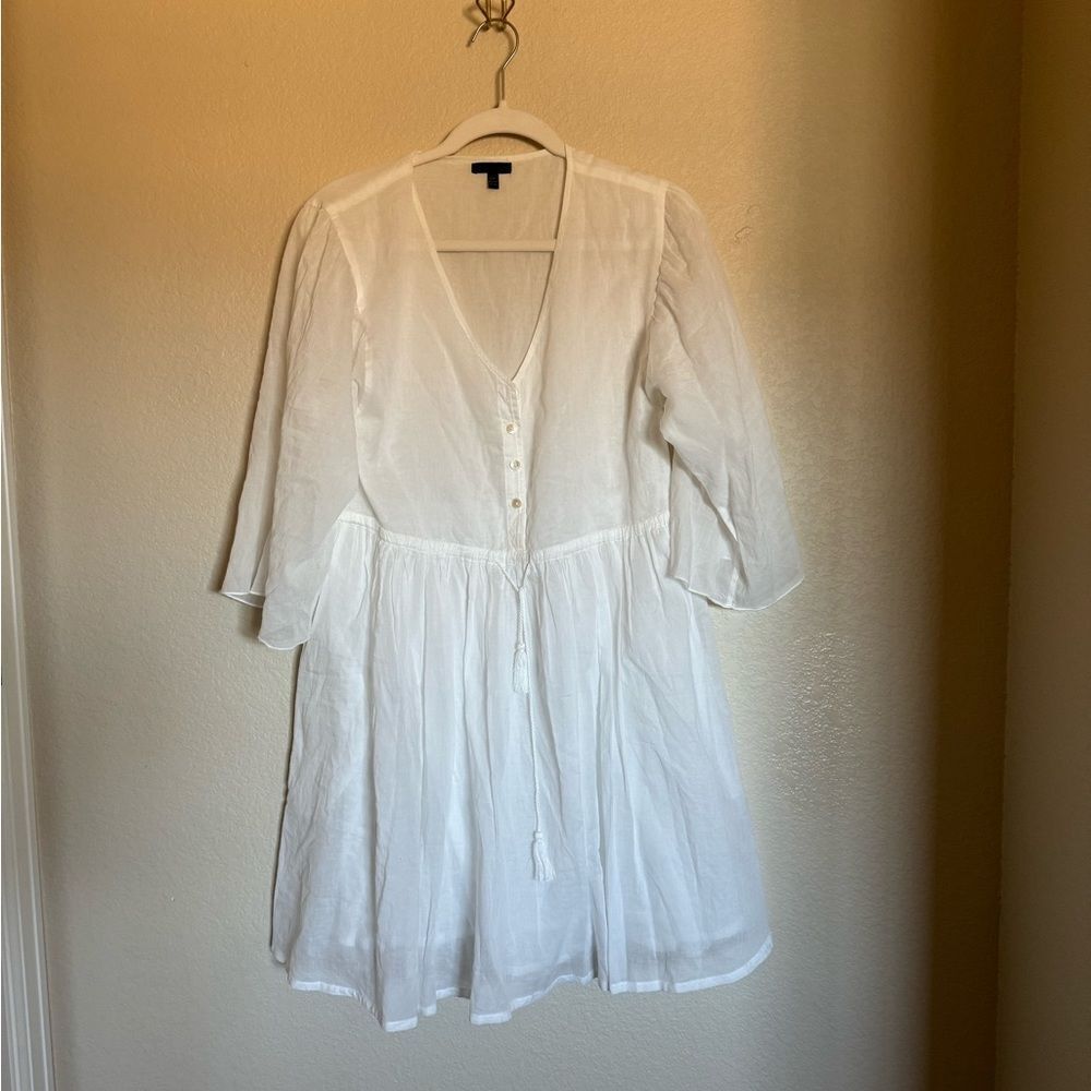 ATM Anthony Thomas Melillo White V-Neck Cotton Swing Dress Sz Small Button Up